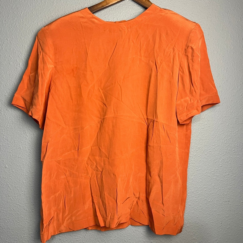 Pappagallo Vintage 100% Silk Top Button Back Short Sleeve Burnt Orange Rust 14